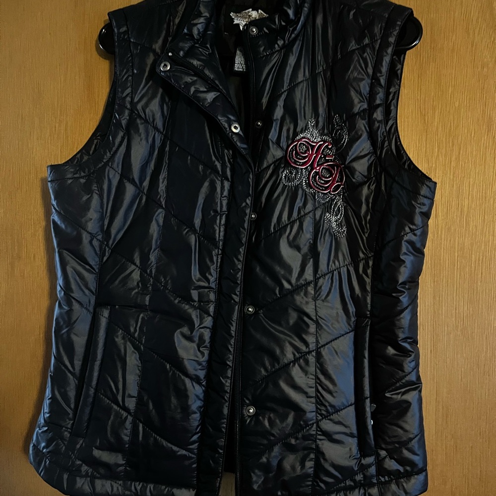 Harley-Davidson Black Quilted Women's Vest with Embroidered Crest